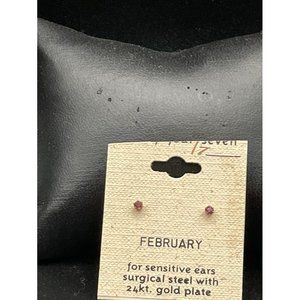 Twenty-four/seven Stud Birth Stone "February" Plated 24 KT. Gold Earrings L 1/16